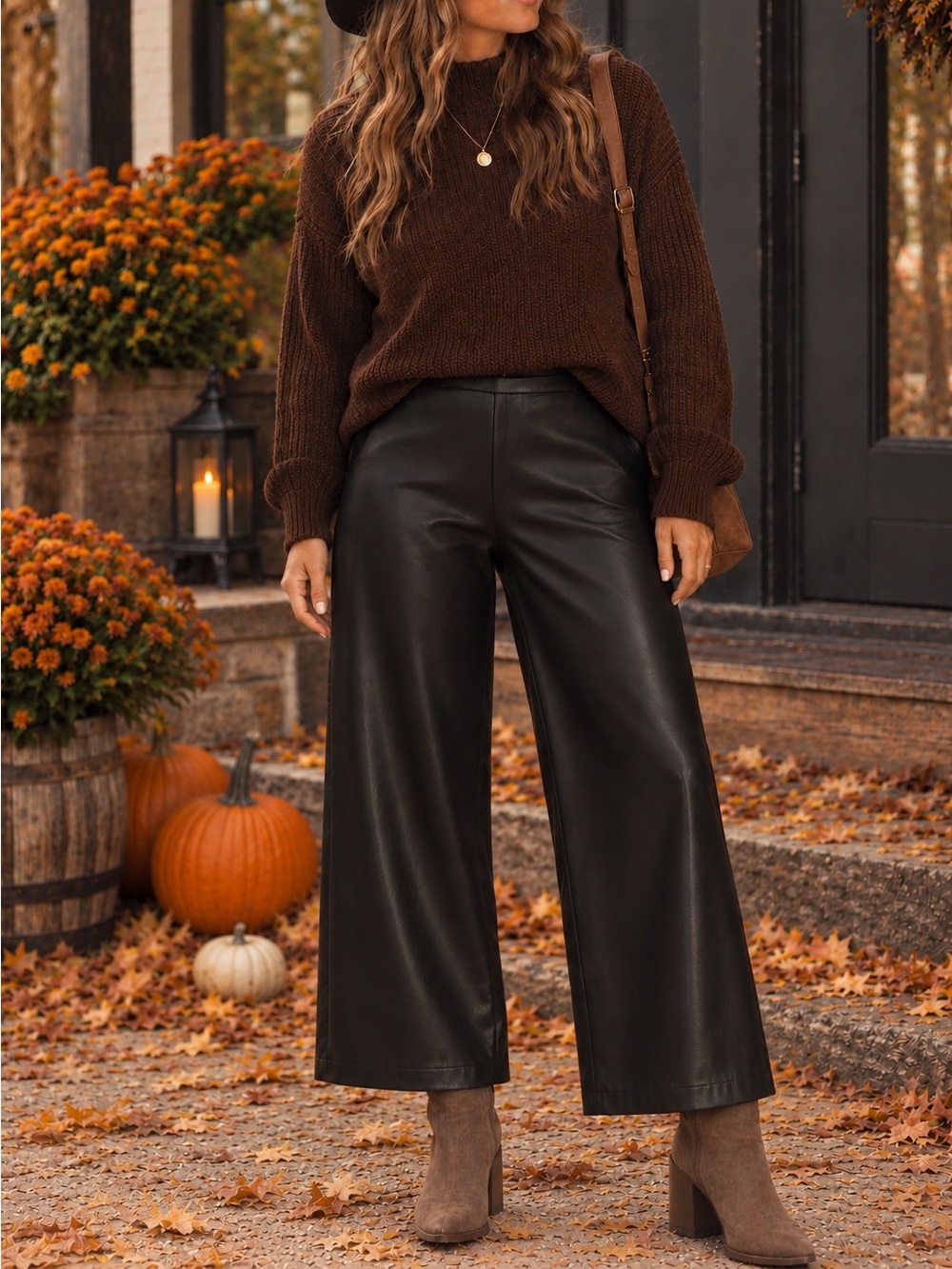 Wide-Leg Faux Leather Pants - Black size XL
